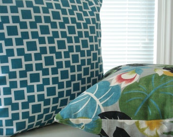 Teal Geometric Pillow Cover – Modern Throw Lumbar Cushion