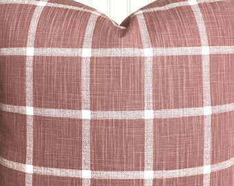 BLUSH WINDOW PANE Check Pillow Cover- Designer Decorative Cover- Ivory /Blush( Mulberry Pink) Throw and Lumbar  Covers