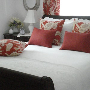JAY YANG BENGAL-Both Sides- Decorative Designer Pillow Cover-Asian Inspired  Floral Design--Linen-Persimmon/Coral/Ivory /Taupe Throw Pillow