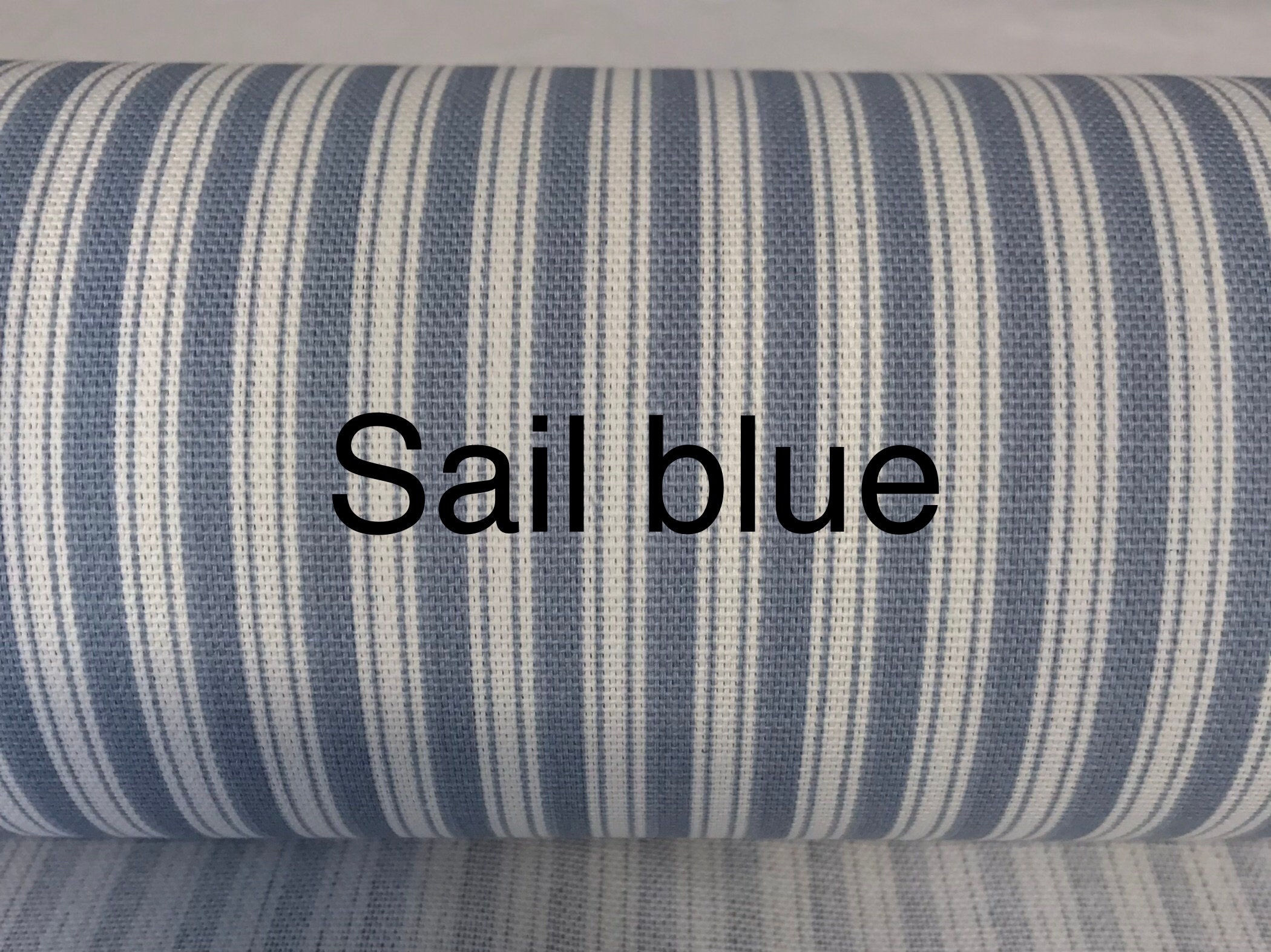 Cream Denim Blue Nautical Ticking Stripe Upholstery Drapery Fabric