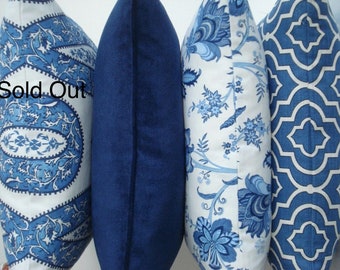 Choose Your AZURE COORDINATES -Both Sides--Decorative Pillow Cover .-Indigo Blue / Azure / Ivory Throw /Lumbar Pillow Cover