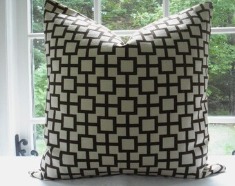 1 -12x20 Both Sides-Robert Allen--Decorative Pillow Cover- Designer Fabric- Linen .--Geometric --Chocolate and Cream