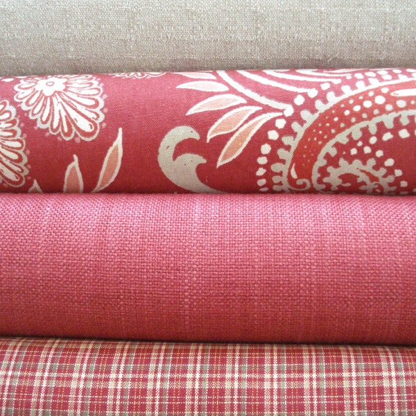CHOOSE Your COORDINATES -Both Sides-Persimmon- Red- Natural-Ivory - Decorative Designer Pillow Covers-Red Throw /Lumbar Pillow