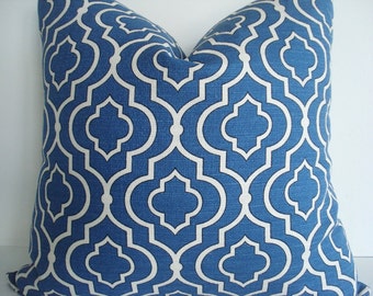 NEW-AZURE GEOMETRIC-Both Sides--Decorative Pillow Cover .-Indigo Blue / Azure / Ivory Throw /Lumbar Pillow Cover