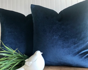 NAVY INDIGO VELVETEEN -Both Sides - Throws and Lumbars- -Decorative Designer Pillow Cover--