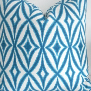 Both sides -Geometric Ikat -Decorative Designer Pillow Cover-Azure blue--Teal  Aqua Throw/Lumbar  Pillow -