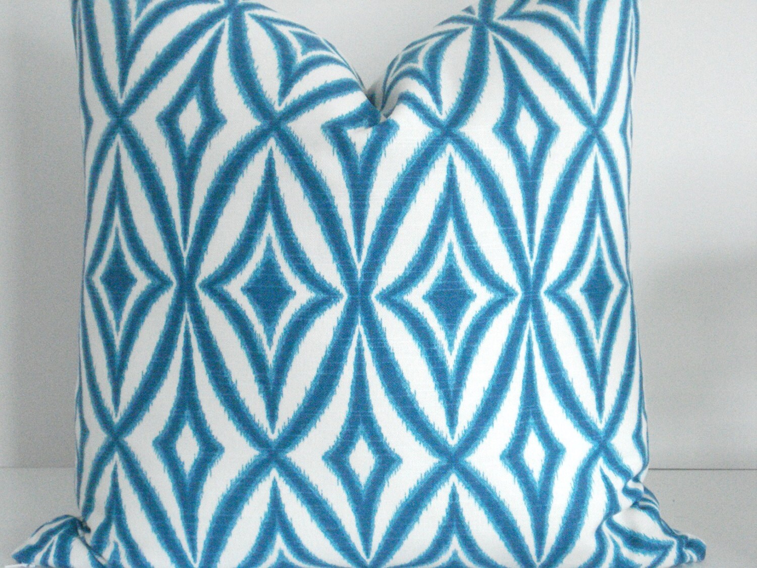 Both sides -Geometric Ikat -Decorative Designer Pillow Cover-Azure blue--Teal  Aqua Throw/Lumbar  Pillow -