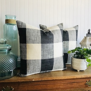 KAUFMAN CHECK PLEASE Design - Woven Farmhouse Buffalo Check-  - Decorative Designer Covers-Black-Tweed-Ivory -Throw and Lumbar Pillow Covers