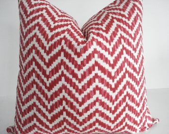 Chevron - Decorative Designer Pillow Cover-Geometric -Red- Coral  -Ivory Throw / Lumbar Pillow