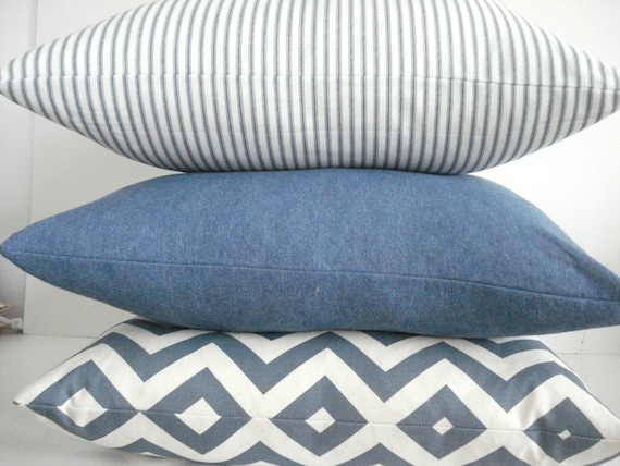 Pillow Covers Both Sides denim blue FRENCH TICKING pillow cover denim blue