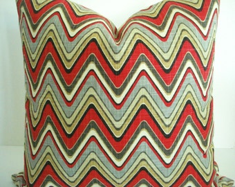 Waverly -Decorative Designer  Pillow Cover - Wave chevron  Throw /Lumbar Pillow- Grey -Red-Tan-Cream-Black