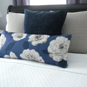 Indigo Navy Floral Both Sides-Decorative Designer Pillows, Deep Navy / Creamy Ivory and Indigo Taupe Pillow Covers image 2