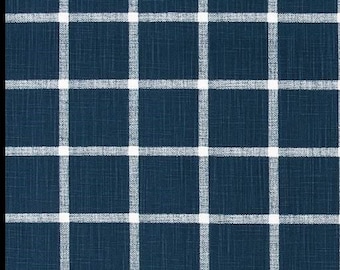 NAVY /WINTER WHITE-Windowpane Check- Decorative Designer Pillow Cover-Winter White Squares on Italian Denim Background -Throw /Lumbar Covers