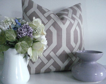 Both sides - Amethyst  Gatework -PKaufman - Decorative Designer  Pillow Cover- Basketweave---Mauve /Lilac Throw / Lumbar/ Toss Pillow