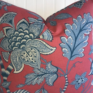 RED KAUFMAN BELMONDO Woven Decorative Designer Pillow Cover Coral /Red Blue Paisley Floral Throws /Lumbar Pillow Covers image 1