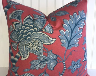 RED KAUFMAN BELMONDO--- Woven -Decorative Designer Pillow Cover- Coral /Red -Blue -Paisley -Floral Throws /Lumbar  Pillow Covers