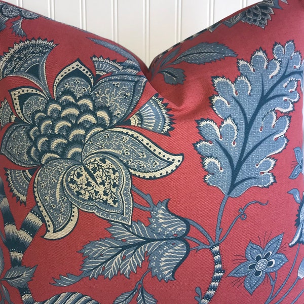 RED KAUFMAN BELMONDO--- Woven -Decorative Designer Pillow Cover- Coral /Red -Blue -Paisley -Floral Throws /Lumbar  Pillow Covers
