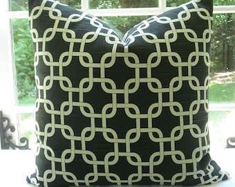 BOTH SIDES--Throws and Lumbars - Decorative  Designer Cover-- Links- Geometric- Charcoal / White Throw / Toss / Lumbar Pillow- Linen Look