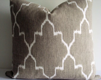 Monaco Linen Design  - Both Sides- Ikat Geometric - Decorative Designer Pillow Cover -Neutral /Taupe  /Ivory -Throw/Lumbar Pillow