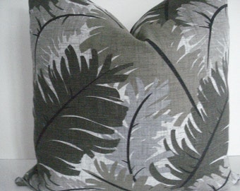 SILVER/NEUTRALS BOTANICAL Both Sides - Decorative Designer Pillow Cover---Leaves--Lumbar/Throw Pillow -Silver /Putty/Taupe/Ivory