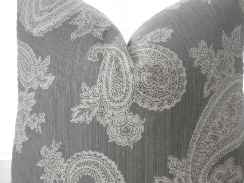 BOTH SIDES Decorative designer Pillow cover Steel Grey and Ivory Modern Paisley Paisley throw pillow image 4
