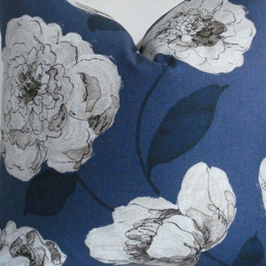 Indigo Navy Floral Both Sides-Decorative Designer Pillows, Deep Navy / Creamy Ivory and Indigo Taupe Pillow Covers image 4