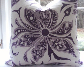 Floral Purple Throw Pillow Cover - Designer Duralee Fabric