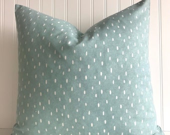 Duck Egg Blue Raindrop Pillow Cover – Light Ivory Dots