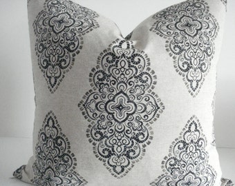 NEW-Both Sides - Neutral Damask Medallions -Decorative Designer Pillow Cover-Taupe-Charcoal -Natural  Throw /Lumbar Pillows