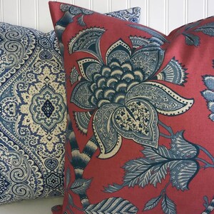 RED KAUFMAN BELMONDO Woven Decorative Designer Pillow Cover Coral /Red Blue Paisley Floral Throws /Lumbar Pillow Covers image 4