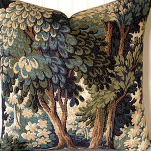 ARAZZO VINTAGE KAUFMAN - Arazzo di alta qualità in cotone naturale di ispirazione francese - Nel bosco - Foresta - Colori verde intenso - Plaid/Copriletto