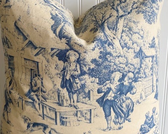 STOF FRANCE FESTIN Bleu Toile - Decorative Designer Pillow Cover-French Country Farmhouse blue Toile-Throw and Lumbar Covers