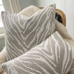 CHENILLE ZEBRA and COORDINATES, Exotic Lions-Basketweave Taupe/ivory Dashes-Vilber Texured Natural Rustic-Throw/Lumbar Covers