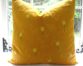 SALE--Both Sides Designer Decorative Pillow Cover- 20x20--Throw Pillow--Accent Pillow -Tulips Design . Yellow-Green-Deep Orange