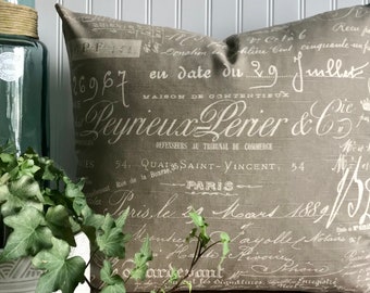 Last Ones -French Script Linen- Decorative Designer Pillow Cover- Neutral/Tan - throw/ lumbar pillow