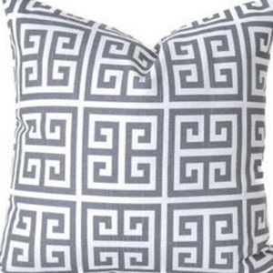 GREEK KEY GEOMETRIC- Towers Design - Gray/Ivory - Decorative Designer Pillow Cover- Throws -Lumbars-Bolsters