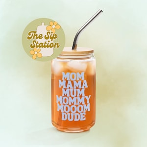 Boy Mama Glass Can Cup • 16 oz tumbler with lid • iced coffee matcha soda • mom mommy mama dude, gift for boy mom, new mama, mom of teens