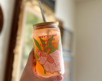 Betta Fish Glass Tumbler: 16 oz Can Shaped Cup with Bamboo Lid