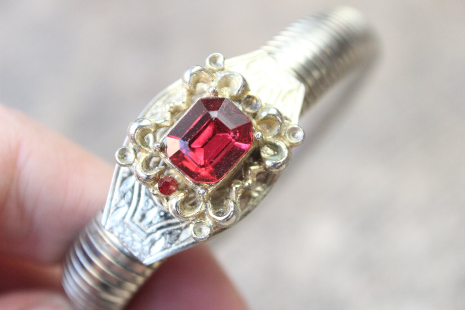 Vintage Expansion Bracelet / Gold Tone Faux Ruby Costume Etsy