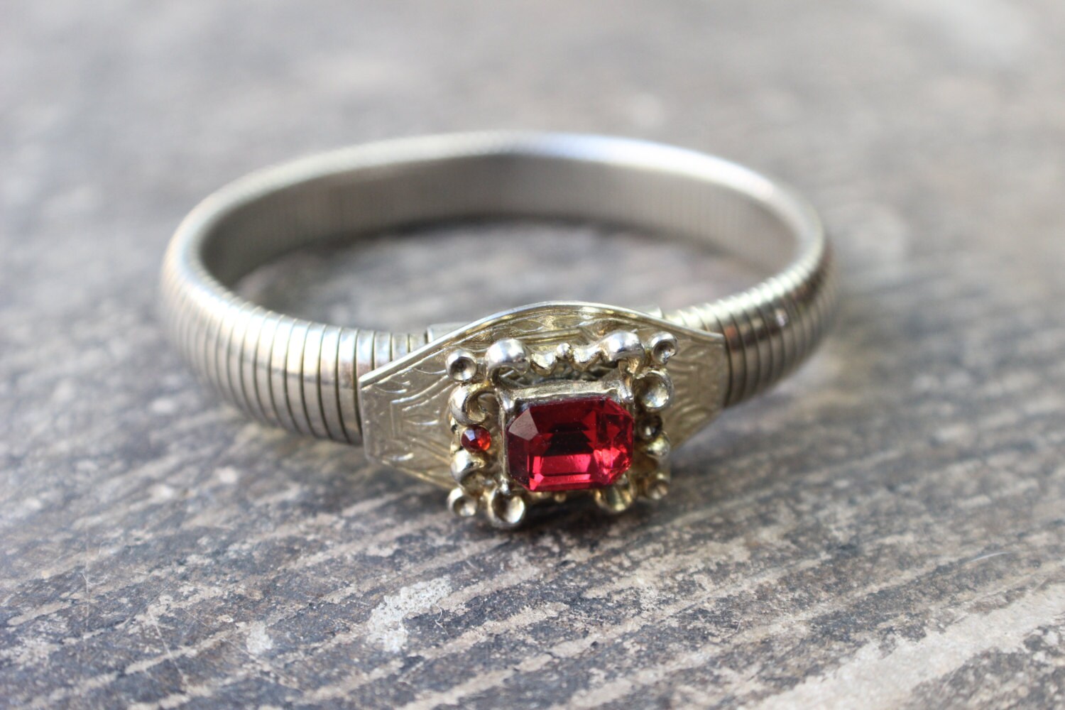 Vintage Expansion Bracelet / Gold Tone Faux Ruby Costume Etsy