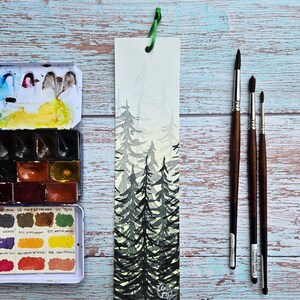 Segnalibro acquerello fatto a mano, bomboniere, regalo personalizzabile per gli amanti dei libri. Bosco.