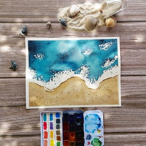 Dipinto ad acquerello. Mare a riva.