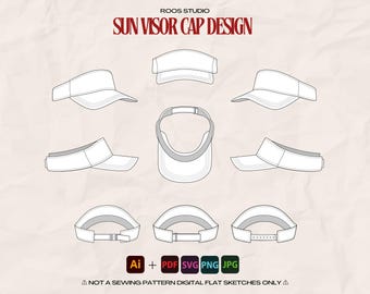 Sun Visor Cap Design – Flat sketches, Technical drawings, Vector illustrations, Cap design, Fashion tech pack, Vector sketch