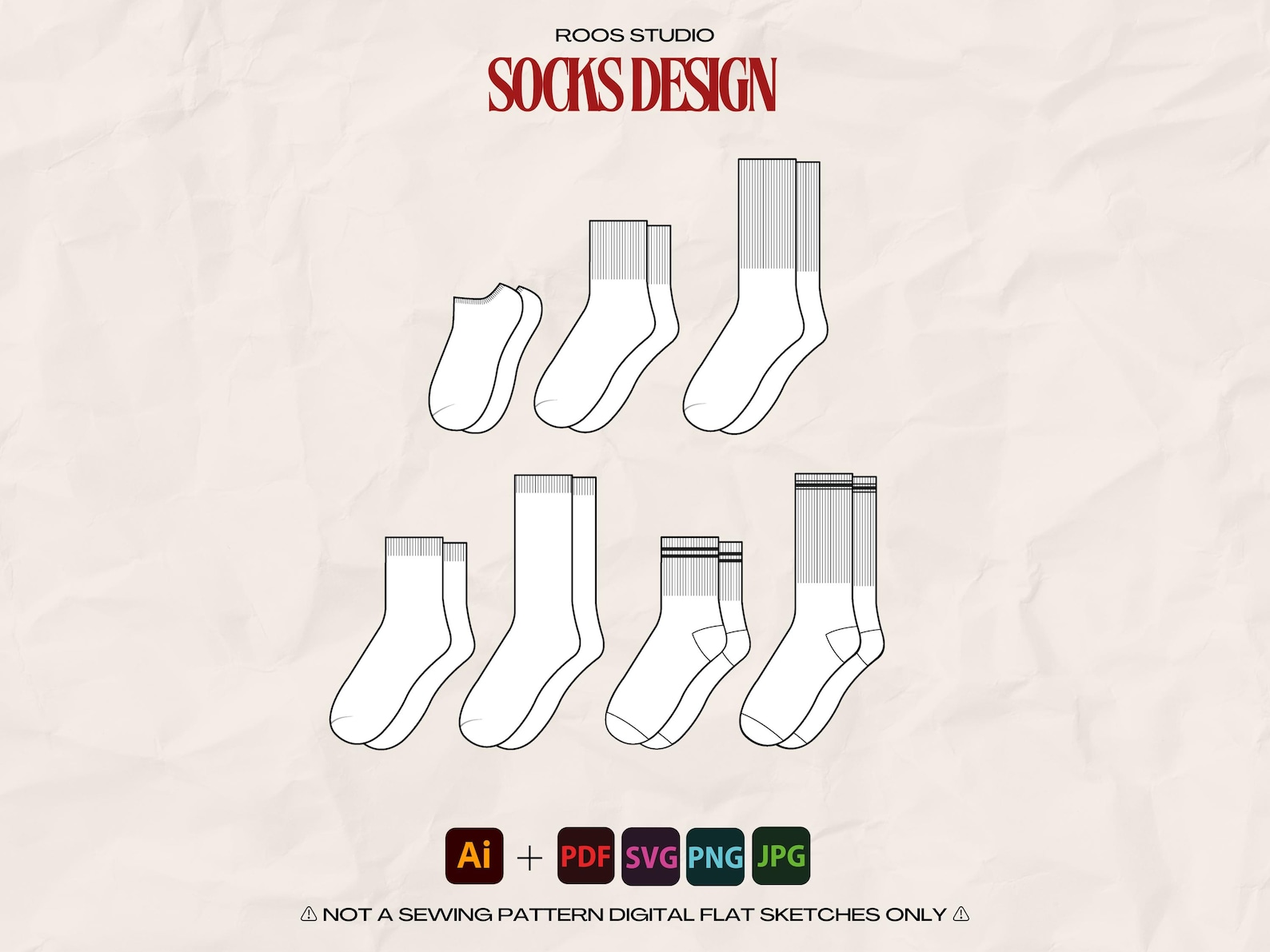 Solidworks Socks Pattern Socks Design Pack – Flat Sketches, Technical Drawings, Vector ...