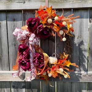 Fall Peony Purple and Orange Wreath