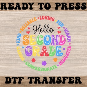 Hello Second Grade Dtf, Ready to Press Heat Transfers, Retro Back to School DTF Transfer, Cold Peel Dtf, Cute School Shirt Design, DTF