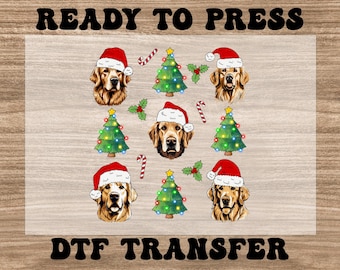 Christmas Golden Retriever Dtf Transfer, Funny Christmas Dog Ready to Press Dtf, Golden Retriever Shirt Design,  Christmas Dog Heat Transfer