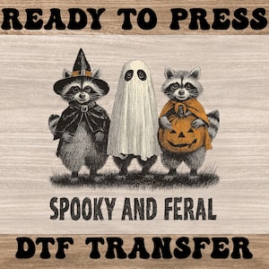 Spooky and Feral Dtf Transfer, Halloween Ready to Press Heat Transfers, Funny Halloween Designs, Halloween Raccoon Direct to Film Prints