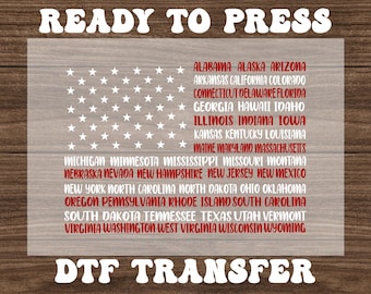 50 States Flag Dtf Transfer, America Flag DTF Print, 4th of July DTF, Patriotic Gifts, Direct to Film Iron on Transfer, 4th of July Decal