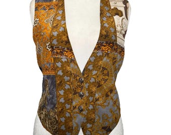 Compagnie Int Vtg Y2k Express Gilet da donna in seta S/M Patchwork barocco eclettico